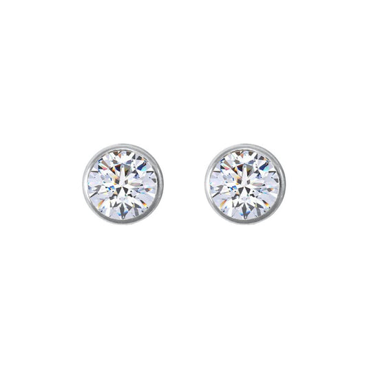 9ct White Gold CZ Rub Over Solitaire Stud Earrings, 4mm ½ Carat - JES158