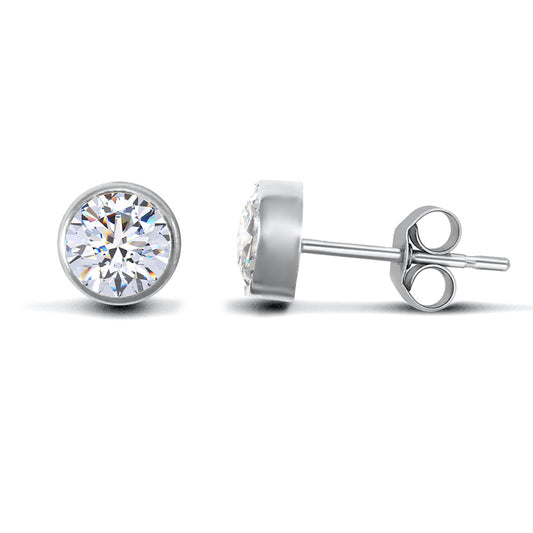 9ct White Gold  CZ Rub Over Solitaire Stud Earrings, 4mm - JES158