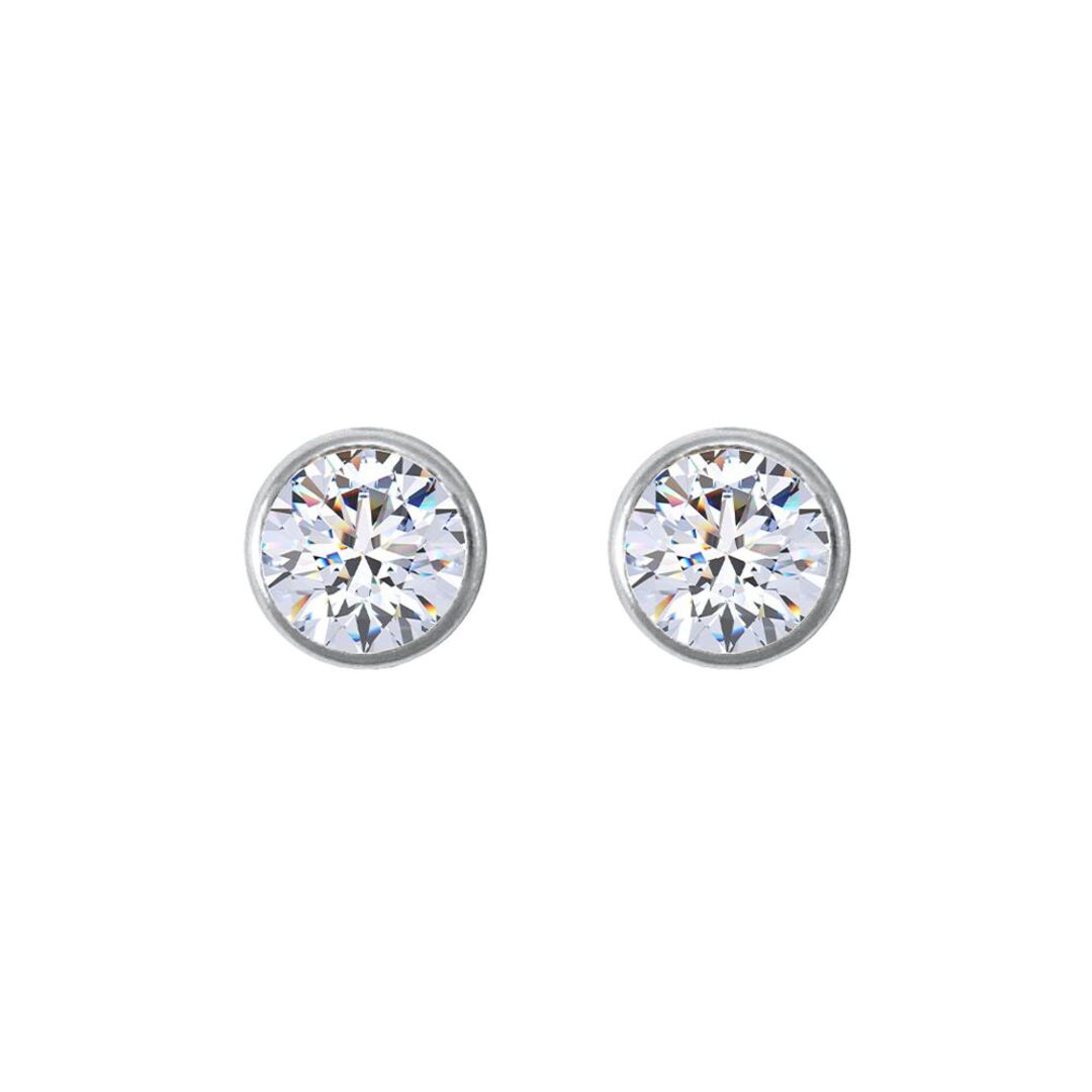 9ct White Gold  CZ Rub Over Solitaire Stud Earrings, 4mm ½ Carat - JES158
