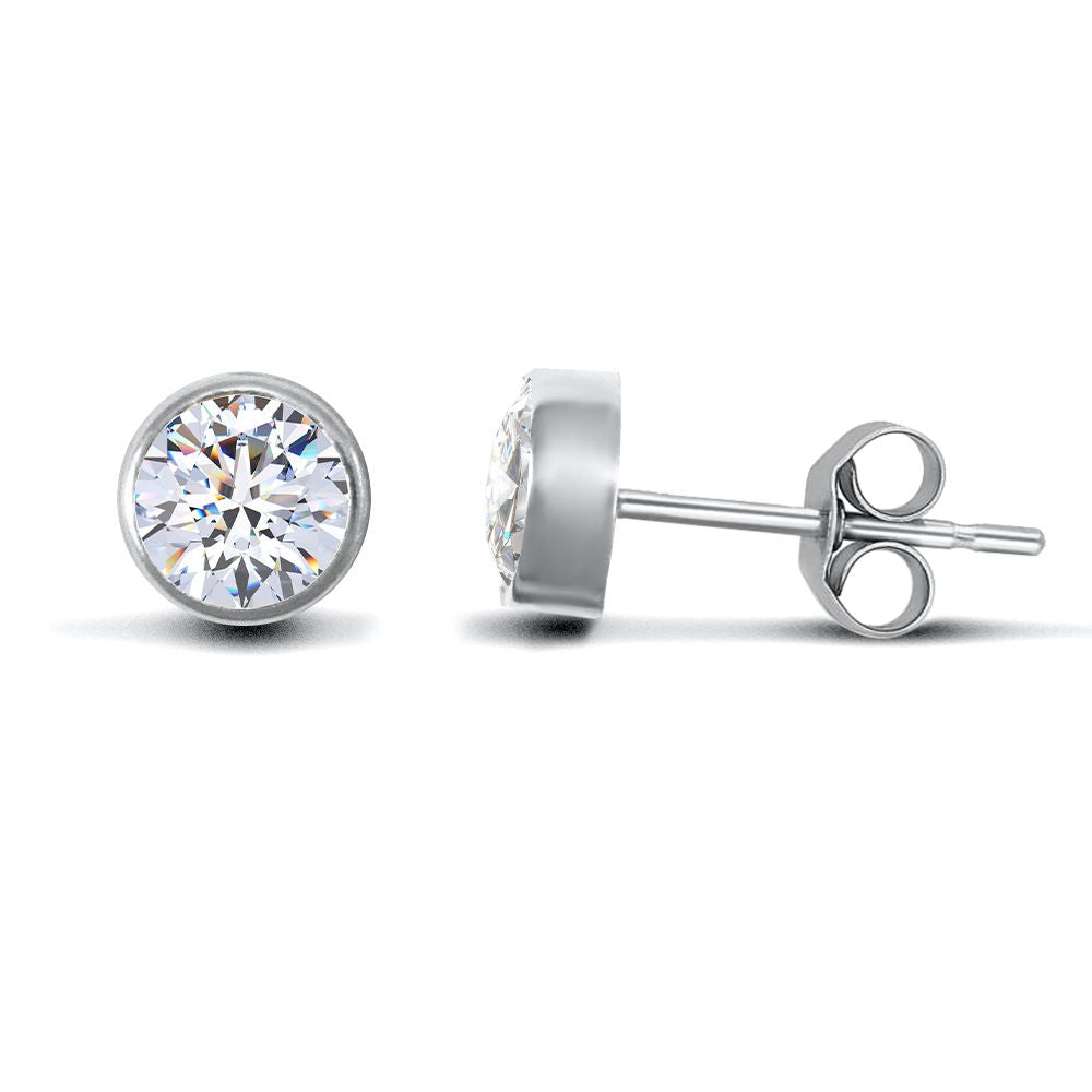 9ct White Gold  CZ Rub Over Solitaire Stud Earrings, 4mm ½ Carat - JES158