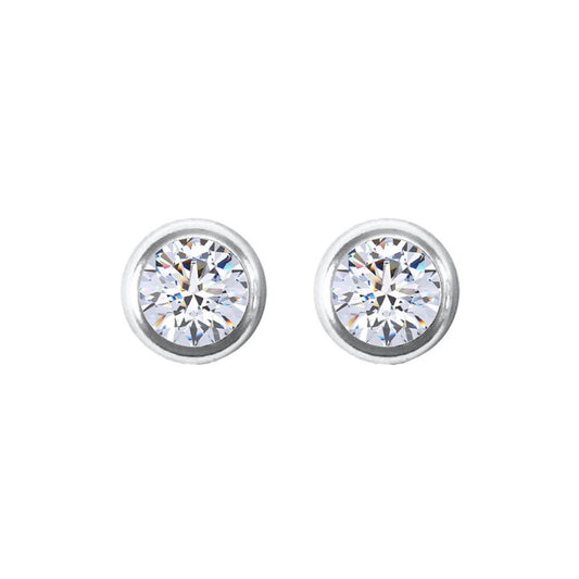 9ct White Gold  CZ Rub Over Solitaire Stud Earrings, 5mm 1 Carat - JES159
