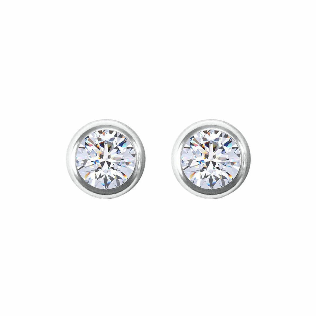 9ct White Gold  CZ Rub Over Solitaire Stud Earrings, 5mm 1 Carat - JES159
