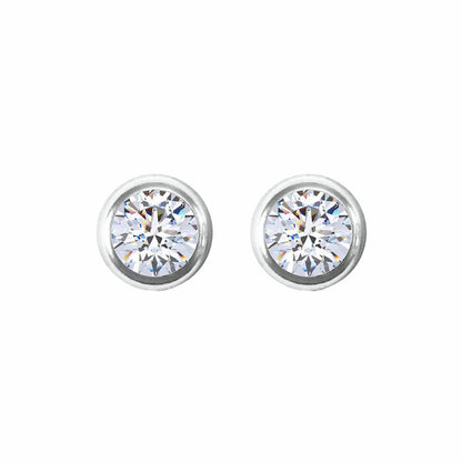 9ct White Gold  CZ Rub Over Solitaire Stud Earrings, 5mm 1 Carat - JES159