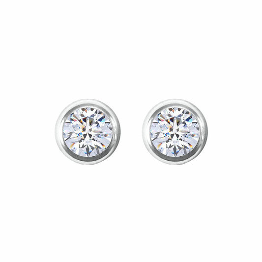 9ct White Gold  CZ Rub Over Solitaire Stud Earrings, 5mm 1 Carat - JES159
