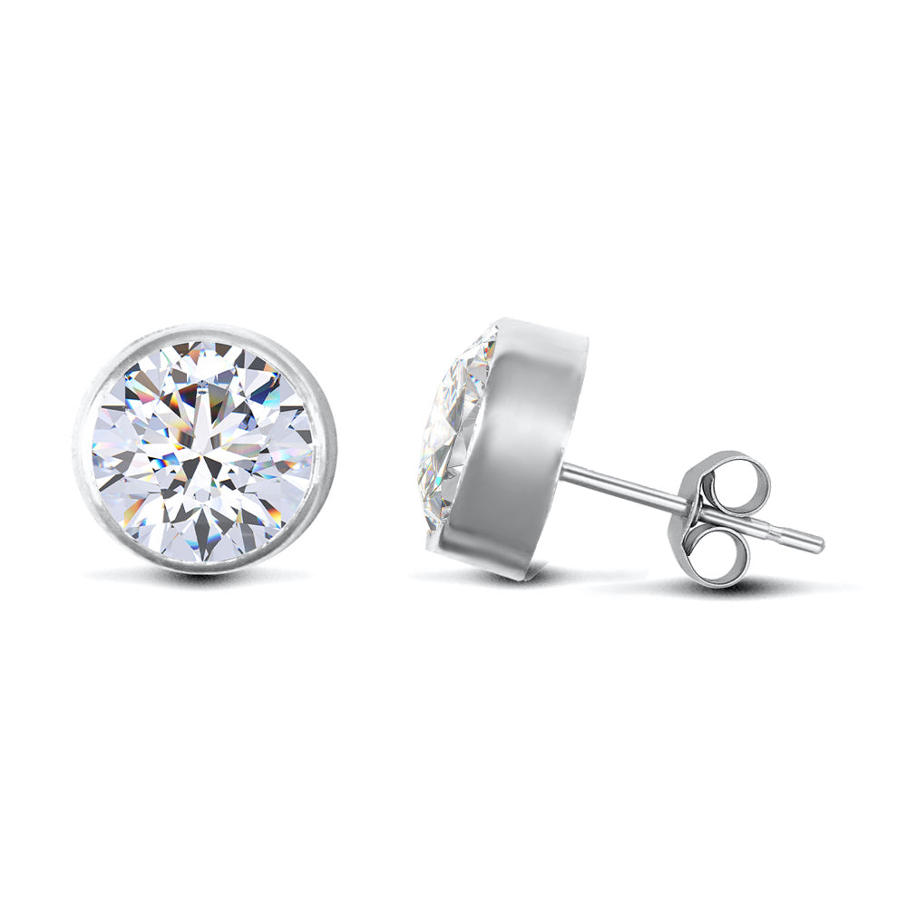 9ct White Gold  CZ Rub Over Solitaire Stud Earrings, 7mm - JES160
