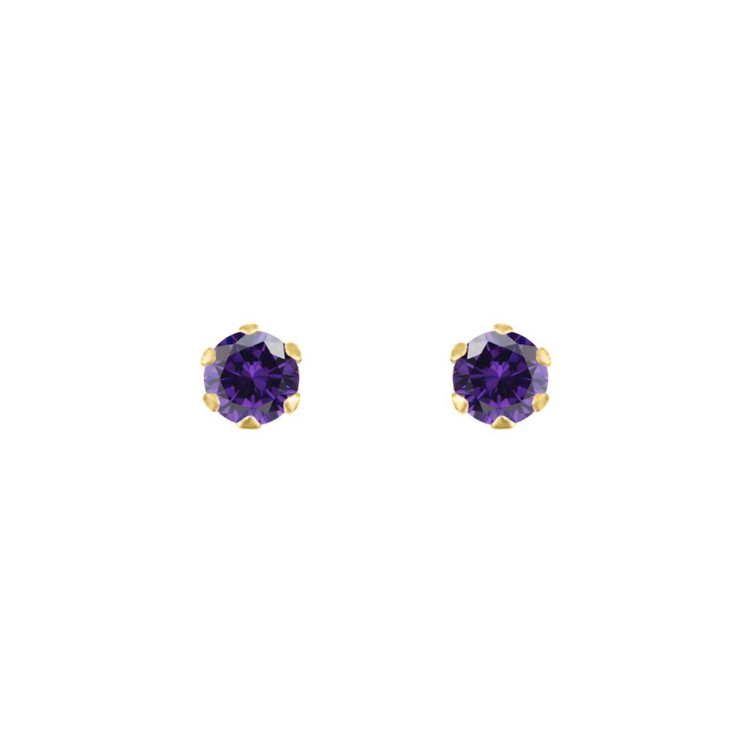 9ct Gold  Purple CZ Solitaire Claw Set Stud Earrings, 3mm ⅕ Carat - JES164