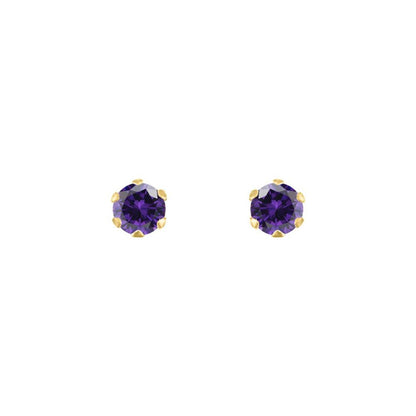 9ct Gold  Purple CZ Solitaire Claw Set Stud Earrings, 3mm ⅕ Carat - JES164