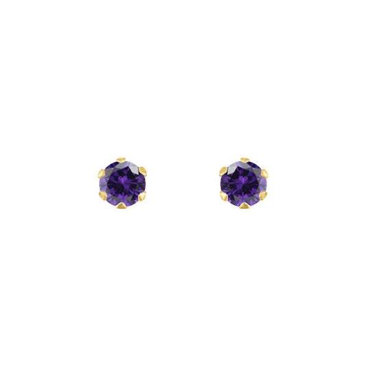 9ct Gold  Purple CZ Solitaire Claw Set Stud Earrings, 3mm ⅕ Carat - JES164