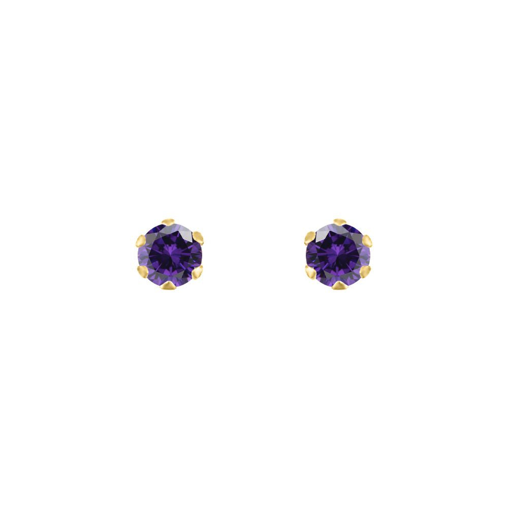 9ct Gold  Purple CZ Solitaire Claw Set Stud Earrings, 3mm - JES164