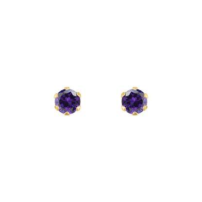 9ct Gold  Purple CZ Solitaire Claw Set Stud Earrings, 3mm - JES164