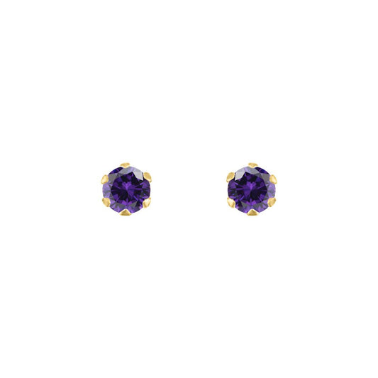 9ct Gold  Purple CZ Solitaire Claw Set Stud Earrings, 3mm - JES164