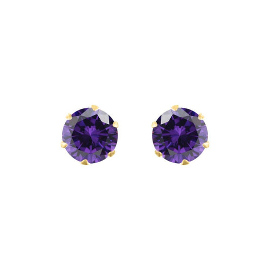 9ct Gold  Purple CZ Solitaire Claw Set Stud Earrings, 5mm 1 Carat - JES165