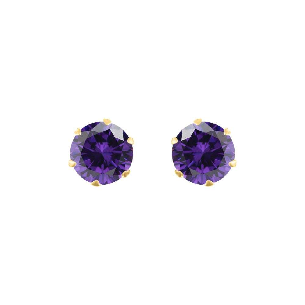 9ct Gold  Purple CZ Solitaire Claw Set Stud Earrings, 5mm 1 Carat - JES165
