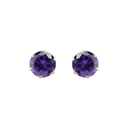 9ct Gold  Purple CZ Solitaire Claw Set Stud Earrings, 5mm 1 Carat - JES165