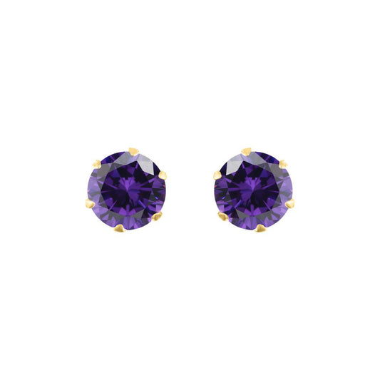 9ct Gold  Purple CZ Solitaire Claw Set Stud Earrings, 5mm 1 Carat - JES165