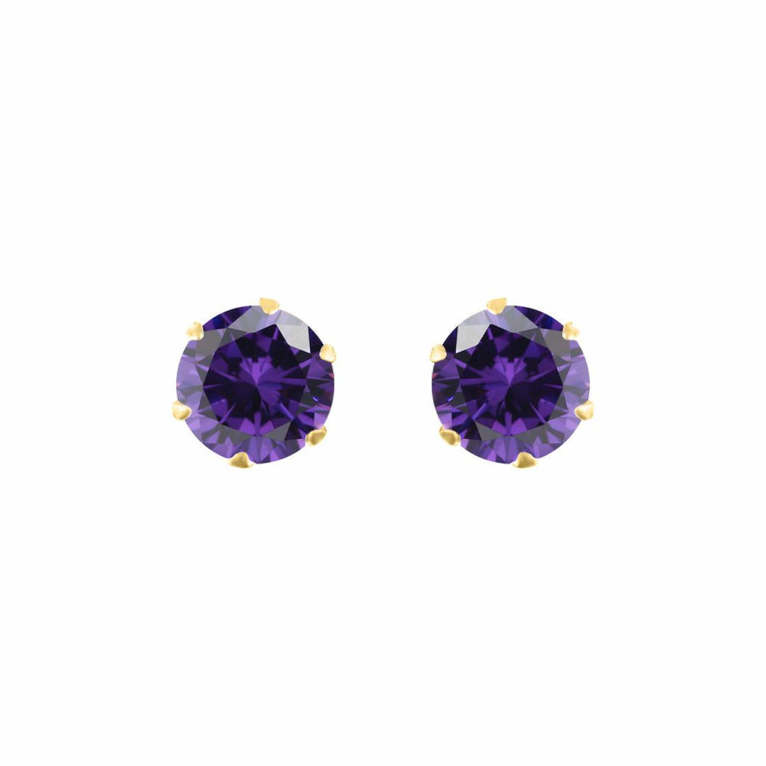 9ct Gold  Purple CZ Solitaire Claw Set Stud Earrings, 5mm 1 Carat - JES165