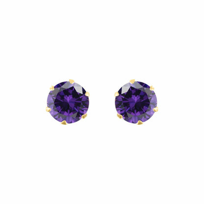 9ct Gold  Purple CZ Solitaire Claw Set Stud Earrings, 5mm 1 Carat - JES165