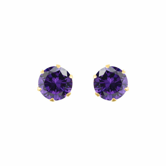9ct Gold  Purple CZ Solitaire Claw Set Stud Earrings, 5mm 1 Carat - JES165