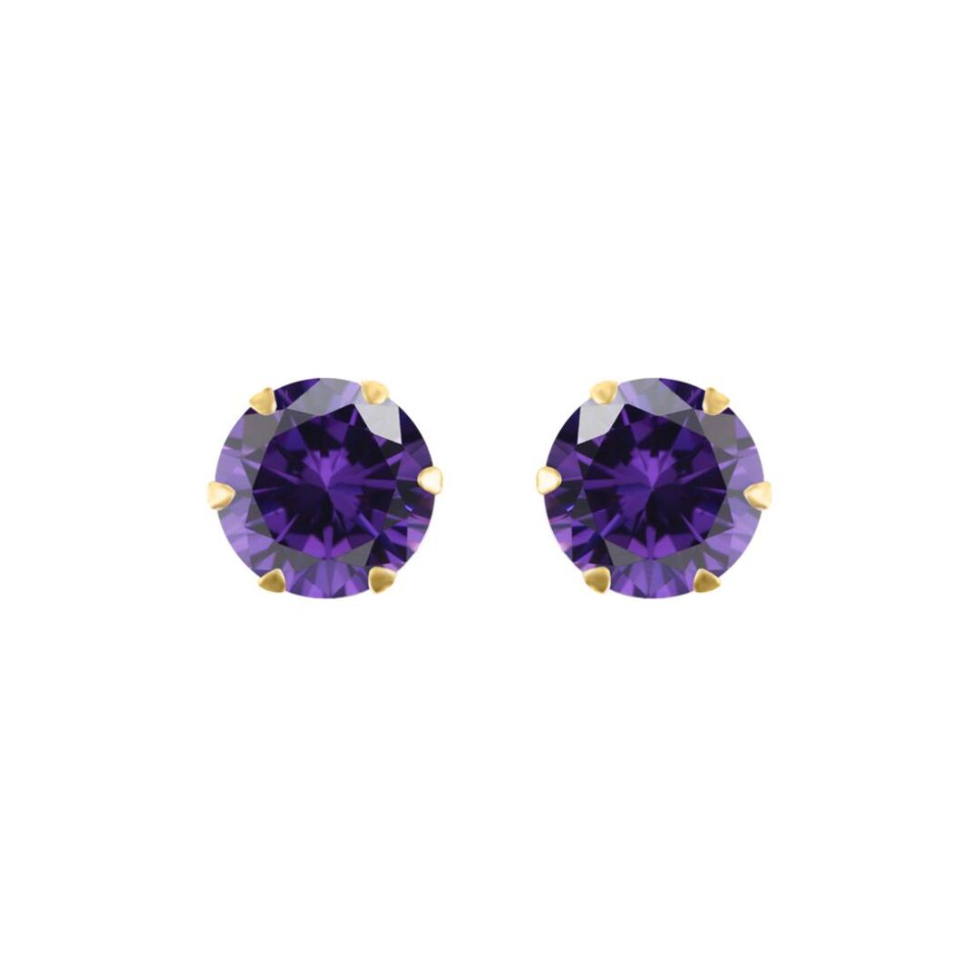 9ct Gold  Purple CZ Solitaire Claw Set Stud Earrings, 6mm 1¾ Carat - JES166