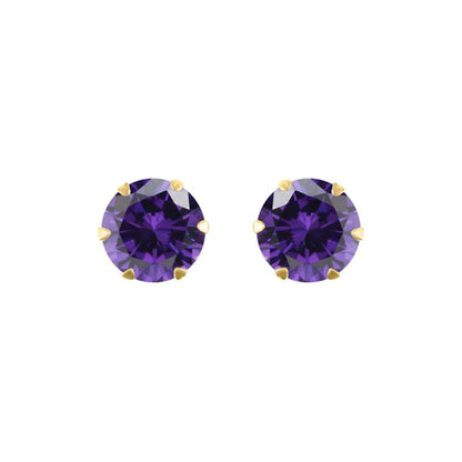 9ct Gold  Purple CZ Solitaire Claw Set Stud Earrings, 6mm 1¾ Carat - JES166