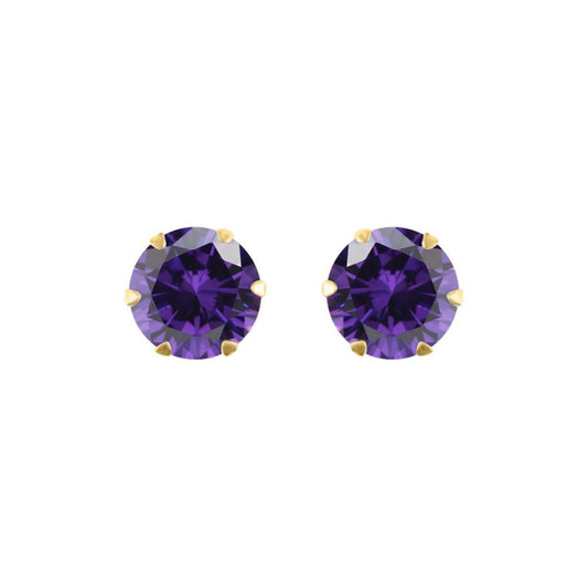 9ct Gold  Purple CZ Solitaire Claw Set Stud Earrings, 6mm 1¾ Carat - JES166