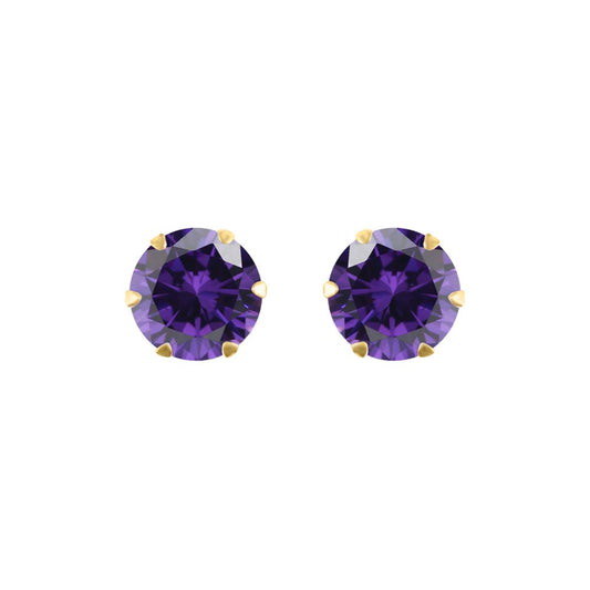 9ct Gold  Purple CZ Solitaire Claw Set Stud Earrings, 6mm 1¾ Carat - JES166