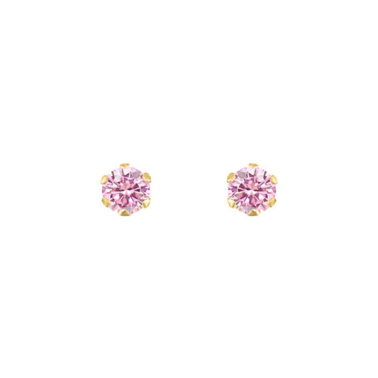 9ct Gold Pink CZ Solitaire Claw Set Stud Earrings, 3mm ⅕ Carat - JES167