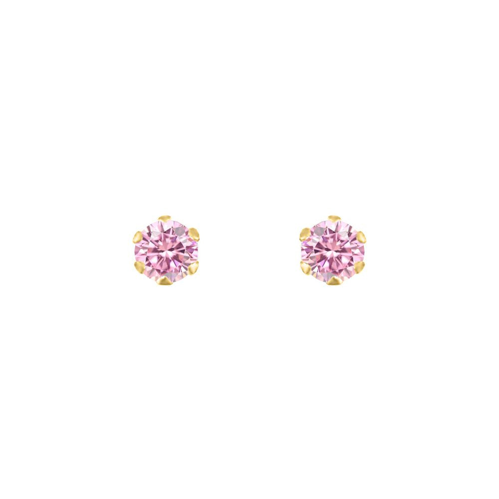 9ct Gold  Pink CZ Solitaire Claw Set Stud Earrings, 3mm - JES167