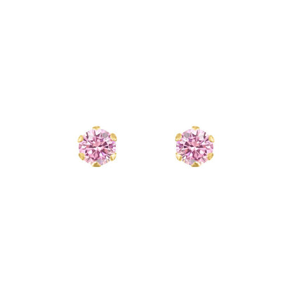9ct Gold  Pink CZ Solitaire Claw Set Stud Earrings, 3mm - JES167