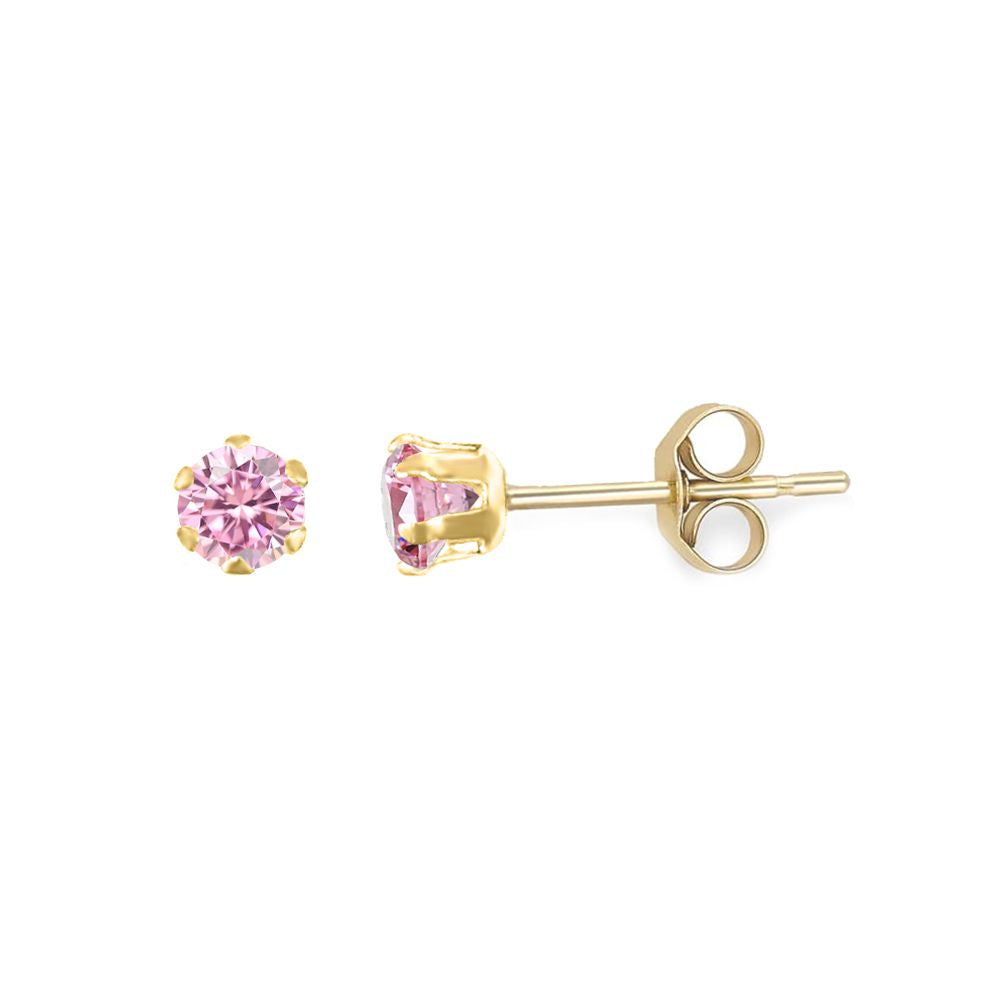 9ct Gold  Pink CZ Solitaire Claw Set Stud Earrings, 3mm ⅕ Carat - JES167