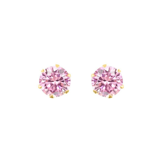 9ct Gold Pink CZ Solitaire Claw Set Stud Earrings, 5mm 1 Carat - JES168