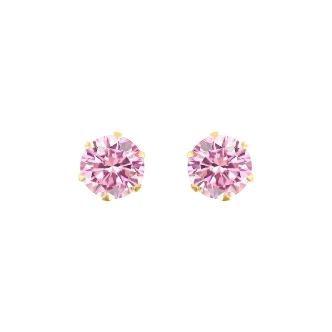 9ct Gold  Pink CZ Solitaire Claw Set Stud Earrings, 5mm 1 Carat - JES168