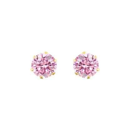 9ct Gold  Pink CZ Solitaire Claw Set Stud Earrings, 5mm 1 Carat - JES168