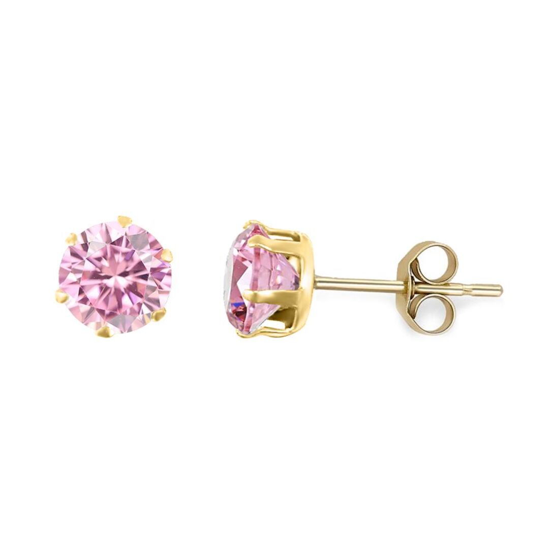 9ct Gold  Pink CZ Solitaire Claw Set Stud Earrings, 5mm 1 Carat - JES168