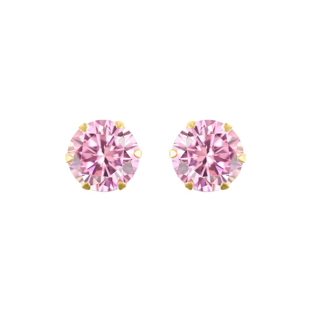 9ct Gold  Pink CZ Solitaire Claw Set Stud Earrings, 6mm - JES169