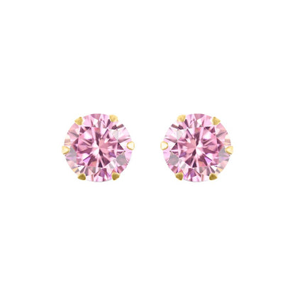 9ct Gold  Pink CZ Solitaire Claw Set Stud Earrings, 6mm - JES169