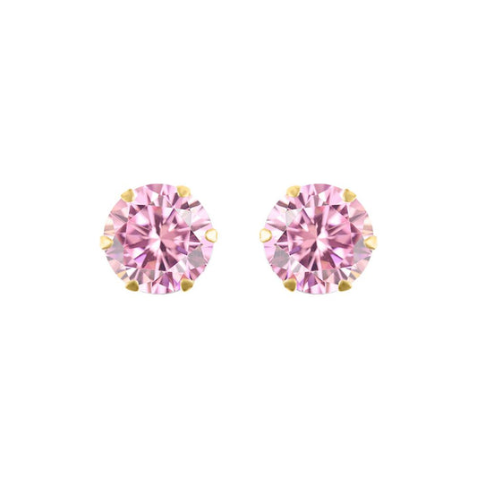 9ct Gold  Pink CZ Solitaire Claw Set Stud Earrings, 6mm - JES169