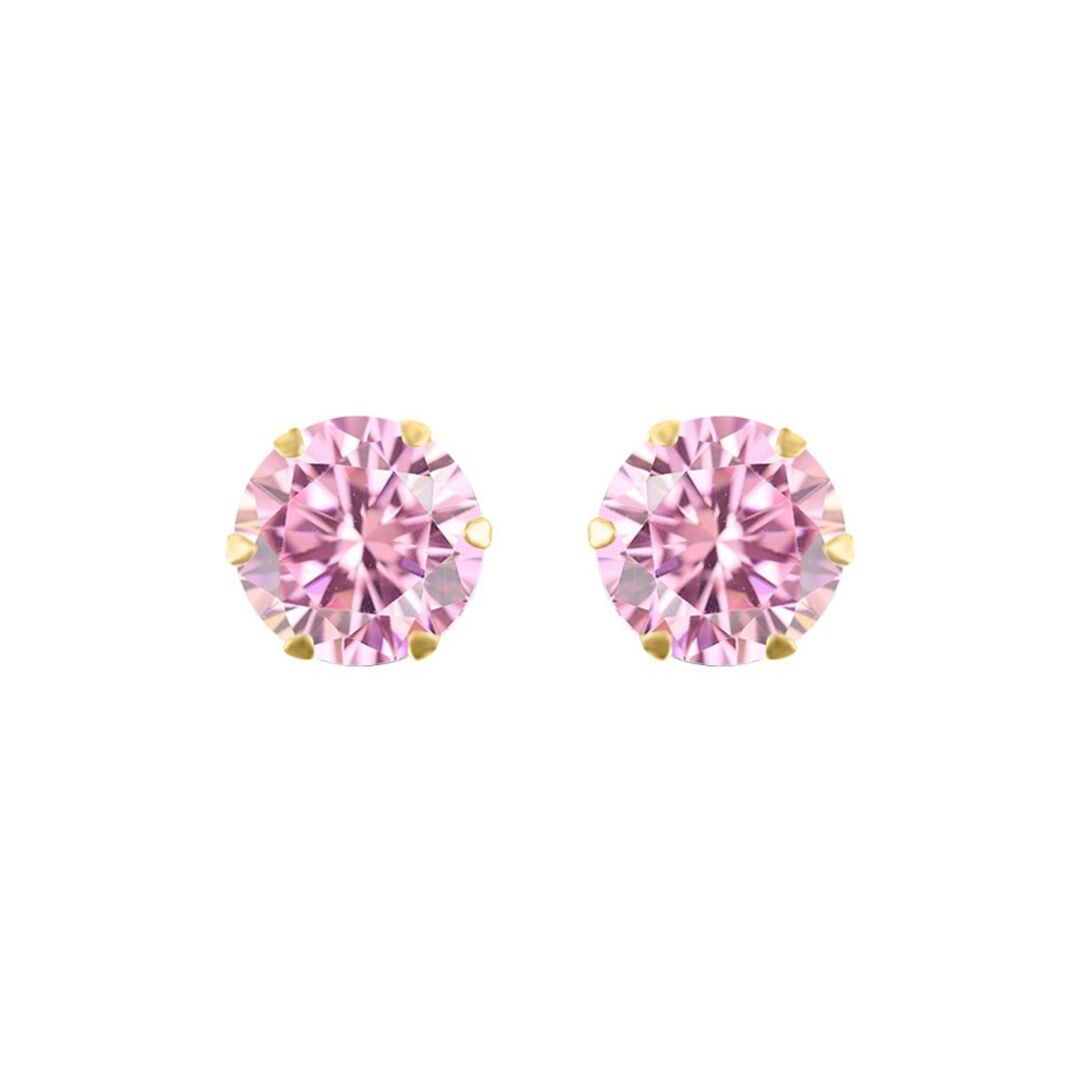 9ct Gold  Pink CZ Solitaire Claw Set Stud Earrings, 6mm 1¾ Carats - JES169