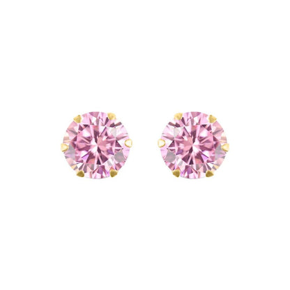 9ct Gold  Pink CZ Solitaire Claw Set Stud Earrings, 6mm 1¾ Carats - JES169