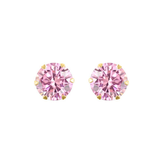 9ct Gold  Pink CZ Solitaire Claw Set Stud Earrings, 6mm 1¾ Carats - JES169