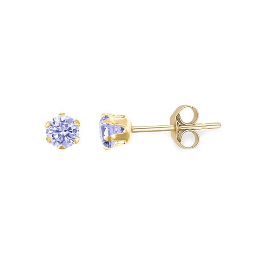 9ct Gold  Lilac CZ Solitaire Claw Set Stud Earrings, 3mm - JES170