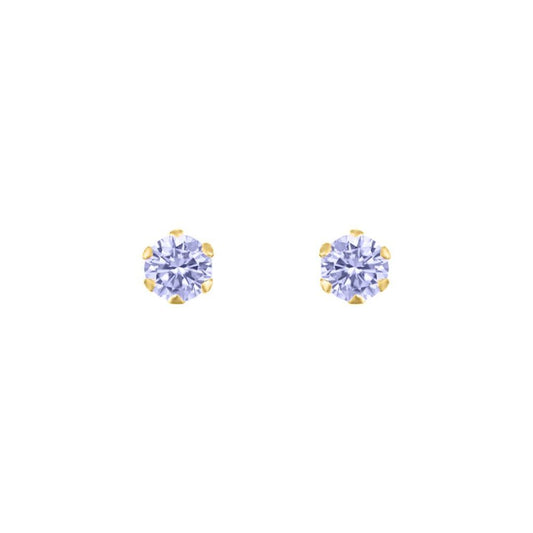 9ct Gold  Lilac CZ Solitaire Claw Set Stud Earrings, 3mm ⅕ Carat - JES170
