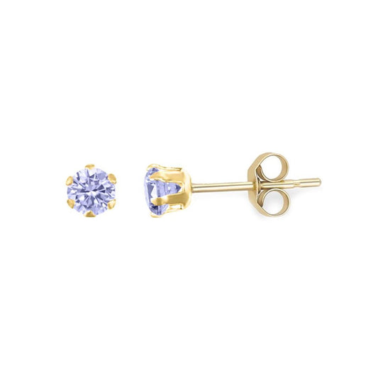 9ct Gold  Lilac CZ Solitaire Claw Set Stud Earrings, 3mm ⅕ Carat - JES170