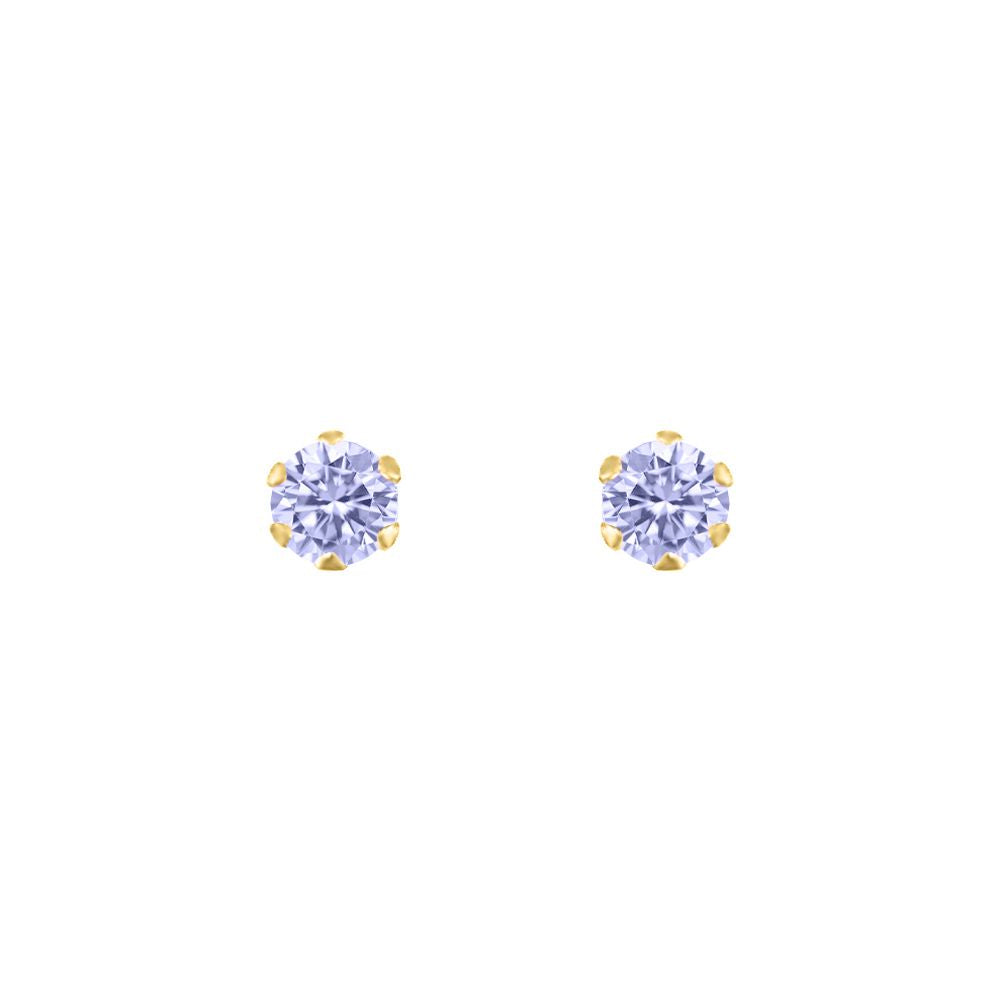 9ct Gold  Lilac CZ Solitaire Claw Set Stud Earrings, 3mm - JES170