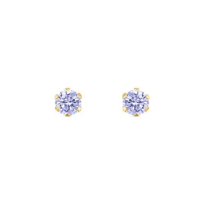 9ct Gold  Lilac CZ Solitaire Claw Set Stud Earrings, 3mm - JES170