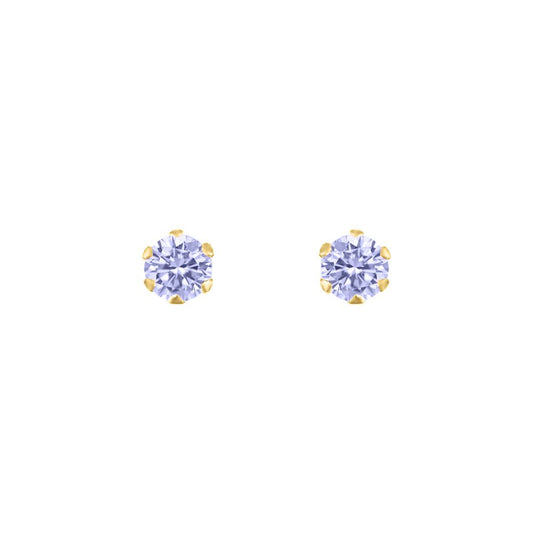 9ct Gold  Lilac CZ Solitaire Claw Set Stud Earrings, 3mm - JES170