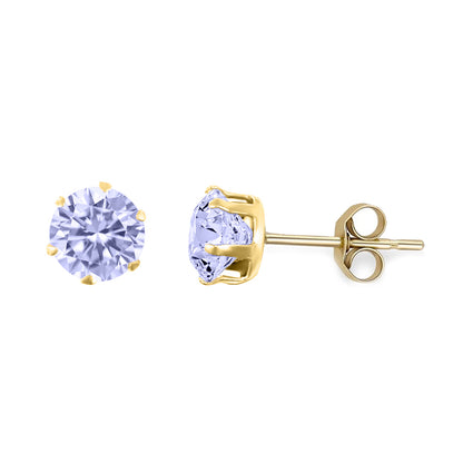 9ct Gold  Lilac CZ Solitaire Claw Set Stud Earrings, 5mm - JES171