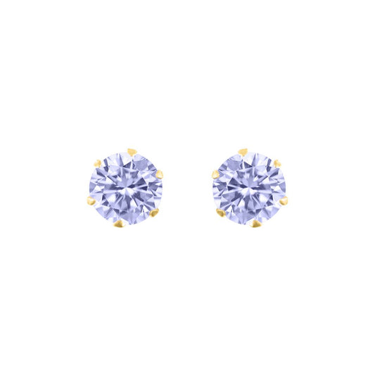 9ct Gold  Lilac CZ Solitaire Claw Set Stud Earrings, 5mm 1 Carat - JES171