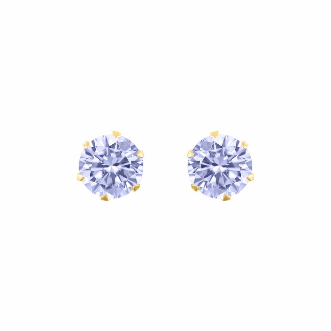 9ct Gold  Lilac CZ Solitaire Claw Set Stud Earrings, 5mm 1 Carat - JES171