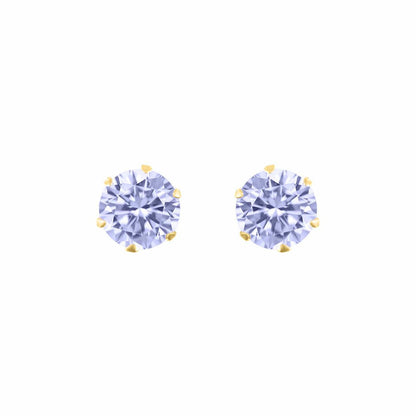 9ct Gold  Lilac CZ Solitaire Claw Set Stud Earrings, 5mm 1 Carat - JES171